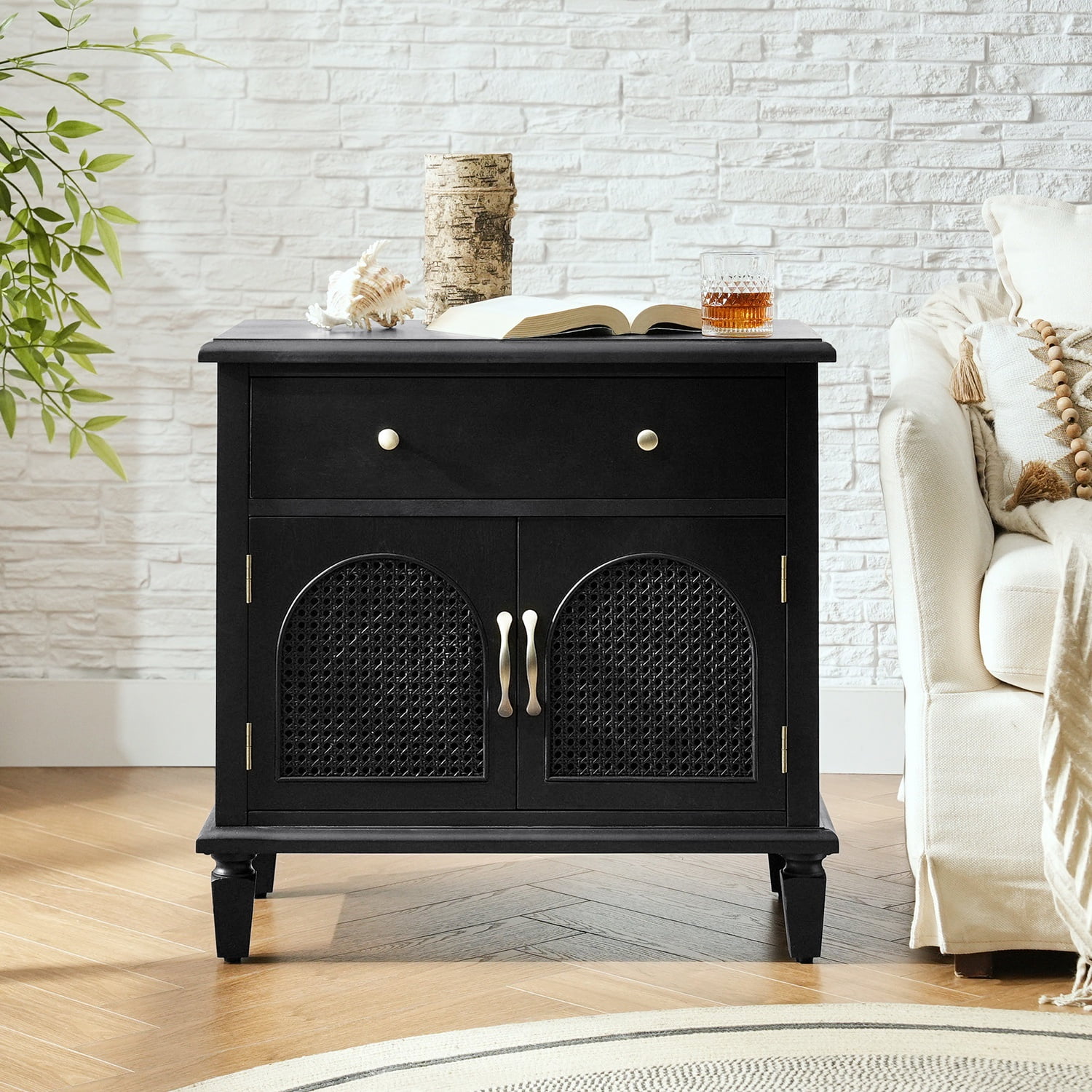 27" Tall Traditional End Table with Charging Station Adjustable Shelf Side Table Apartment Black
