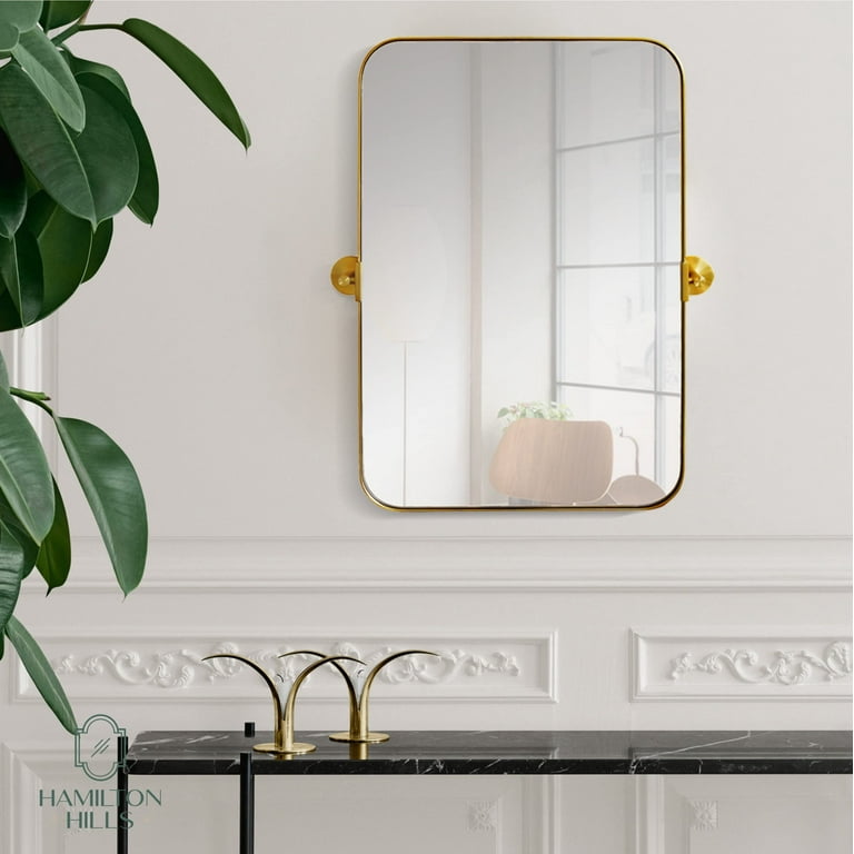 NISHCON 16x24 Bathroom Wall Mirror Rounded Corners Hanging Vanity Mirror  with Shelf Rack
