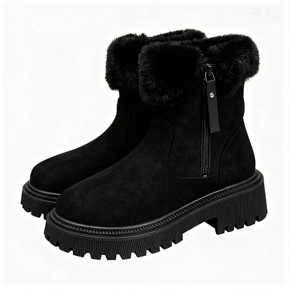 Wdhugt Snow Boots For Women Thick Heel Furry Fleece Lined Warm Winter Casual Footwear Flock Material Size 6.5 Us Foot Length 10.04 Inches