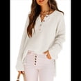 thumbnail image 3 of Suéteres de Gran Tamaño para Mujer, con Mangas Largas de Murciélago, Cuello en V Holgado, Botones, Estilo Henley, Jersey de Punto. Crema L, 3 of 6