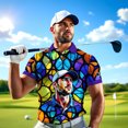 thumbnail image 4 of HOMYGIFTS Custom Face Stained Glass Golf Polo Shirt, Personalized Men’s Short Sleeve Sports Polo with Photo, Colorful Artistic Print, 4 of 10