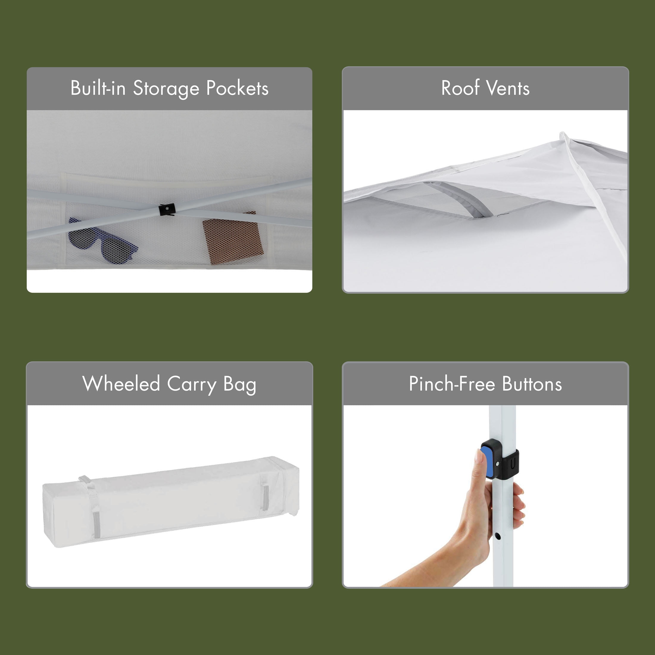 Tente auvent pop-up instantanée Ozark Trail 10 pi x 10 pi avec système Simple Push – Auvent pop-up à pieds droits pour les fêtes d’avant-match, le camping et les événements, blanc
