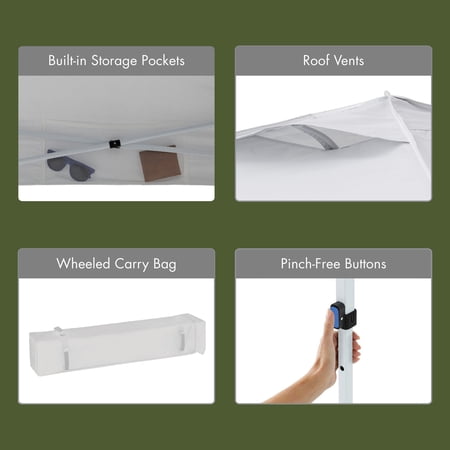 Ozark Trail 10x10 Instant Pop Up Canopy Tent with Simple Push Setup – Straight Leg Pop-Up Tent for Tailgating, Camping & Events, White