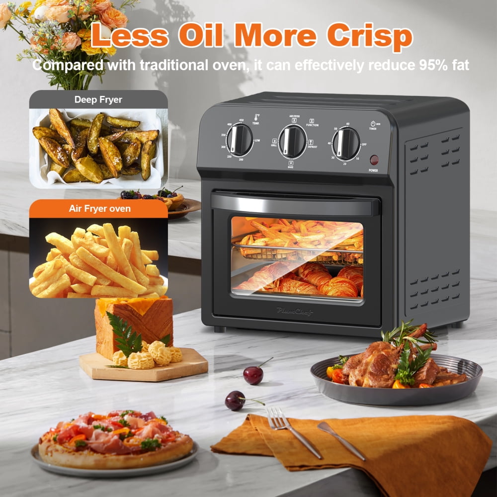 13QT Air Fryer Toaster Oven Combo, 7-in-1 Multifunctional Convection Countertop Oven, 360° Hot Air Circulation Healthy Oil-Free Cooking, Black
