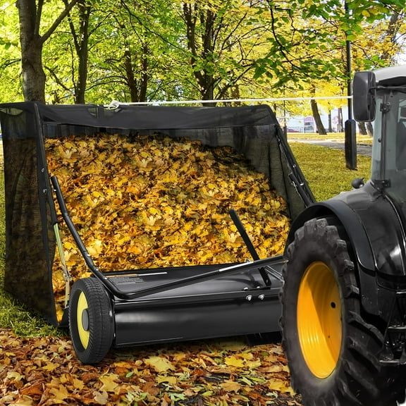 Telyswee Tow Behind Lawn Sweeper, 44" Pull Behind Lawn Sweeper, Large Capacity Leaf & Grass Collector with Adjustable Sweeping Height and Dumping Rope Design for Picking Up Grass & Debris