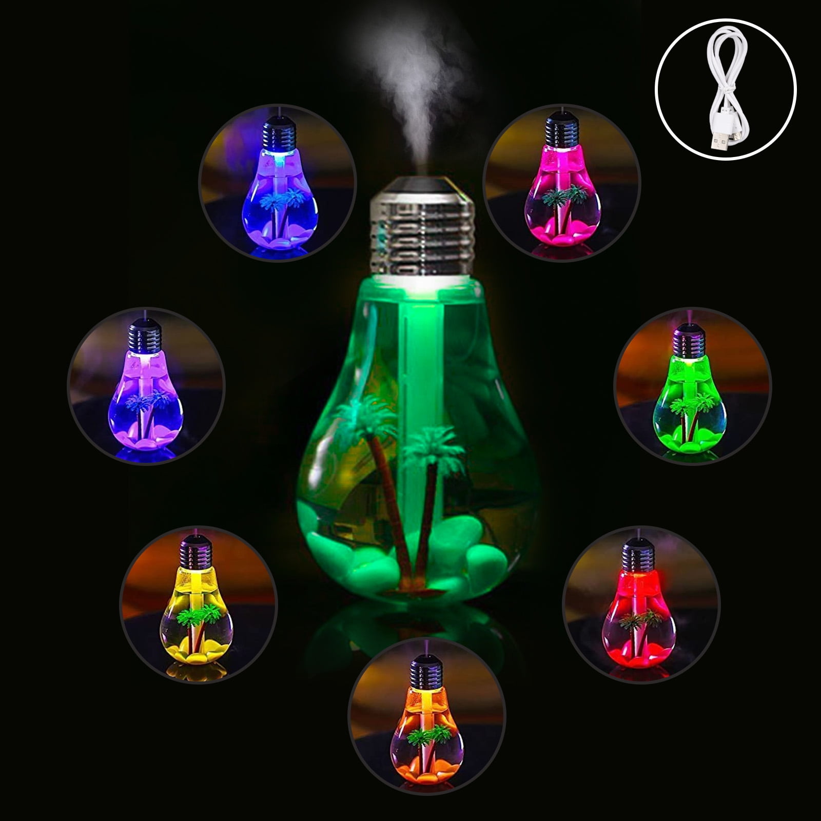 USB Mist Humidifier, TSV 400ml Colorful Night Light Humidifier Air Humidifier Lamp with USB Cable Pebble and Tree, for Relieve Dryness Room Decoration