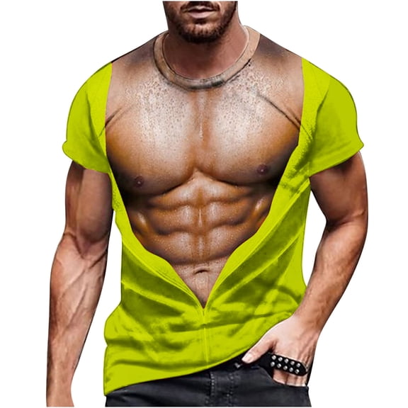 Mens T Shirt Funny Muscle 3D Printed T-Shirts Summer Slim Fit Short Sleeve Tops Gym Running Workout Fitness Tshirt Lightweight Pullover Casual Athletic Tees Tops Activewear