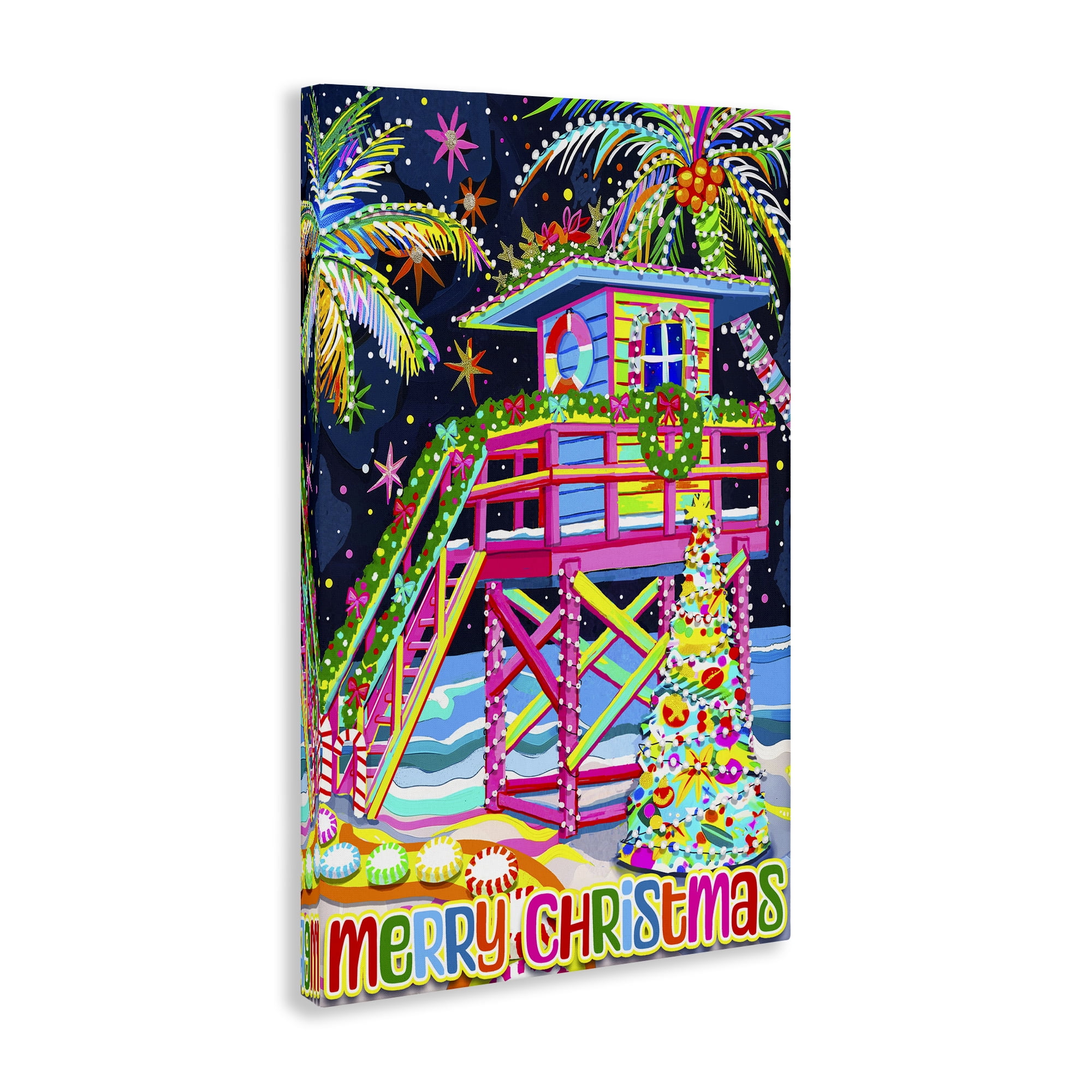 Stupell Industries Whimsical Seaside Christmas Holiday Painting Gallery Wrapped Canvas Art Prints Wall Art, 20 x 30