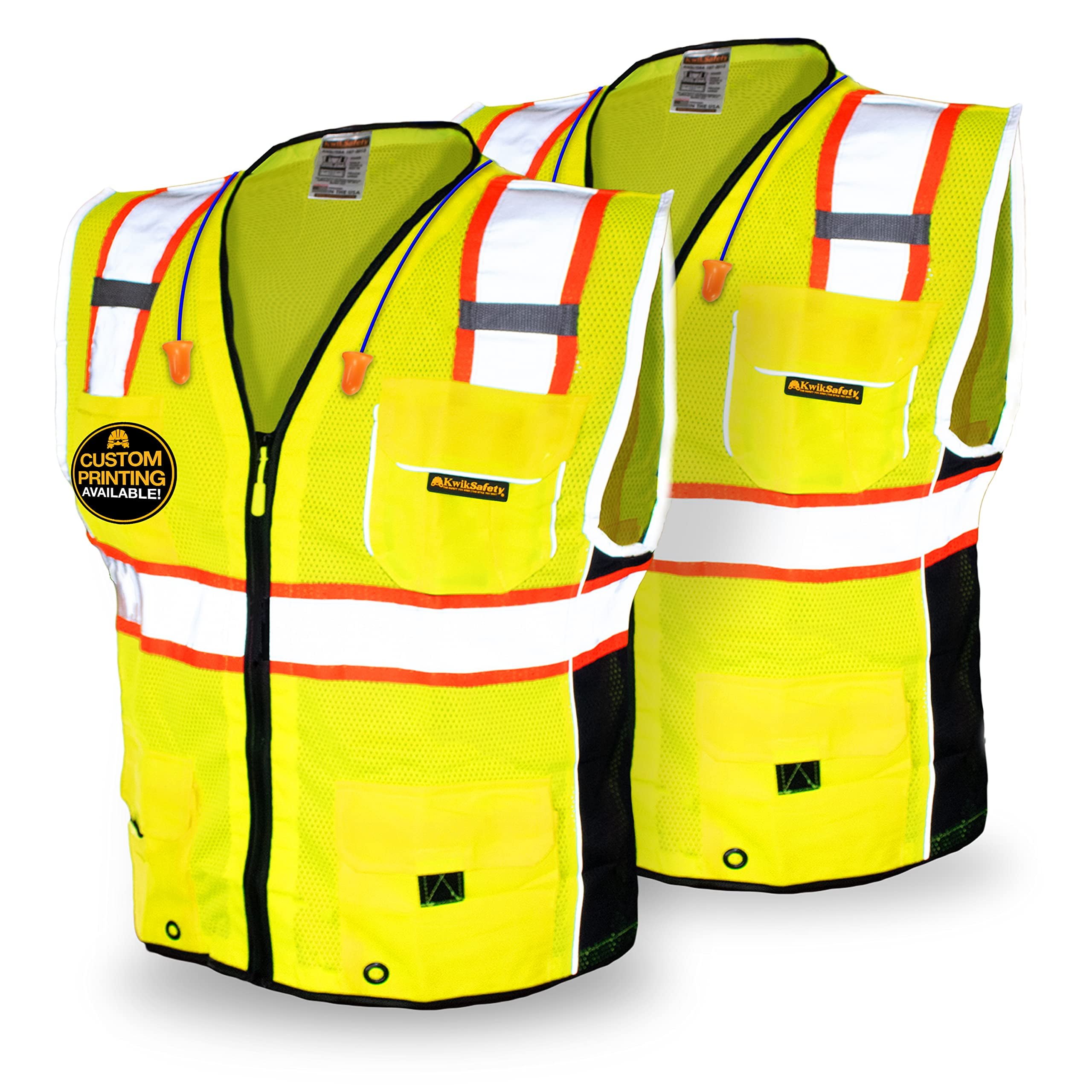 KwikSafety (Charlotte, NC) CLASSIC Safety Vest 2 PACK 10 Pockets