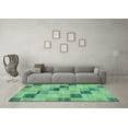 thumbnail image 3 of Ahgly Company Indoor Square Checkered Turquoise Blue Modern Area Rugs, 6' Square, 3 of 4