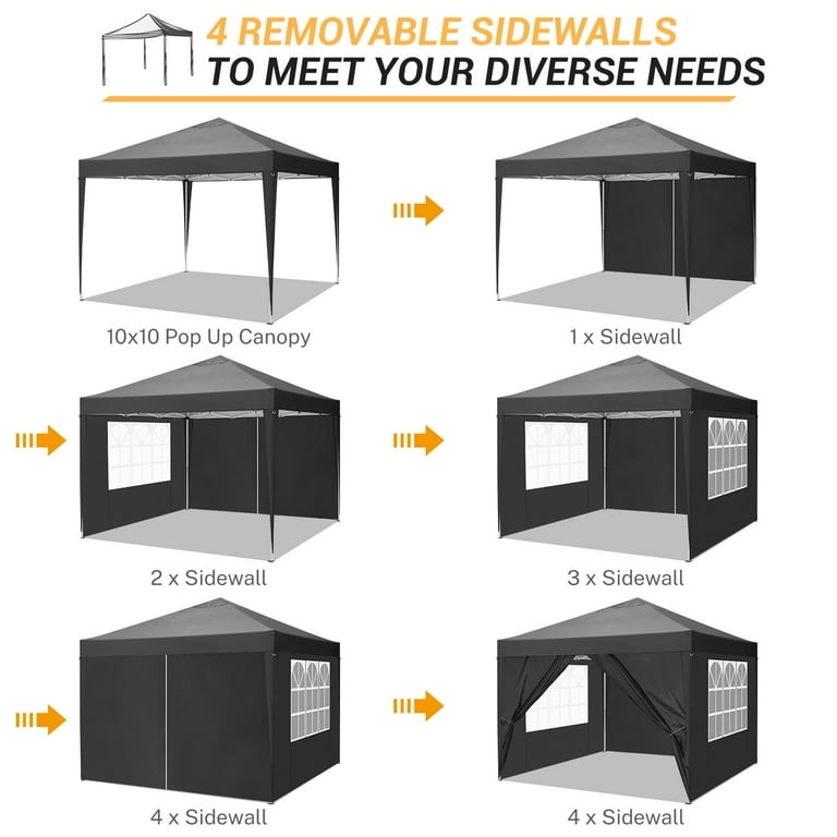  OKVAC 10x10 FT Pop Up Canopy Tent, Portable Commercial Instant  Shelter, Adjustable Height Outdoor Event Gazebos with 4 Removable Sidewalls  and Carry Bag, for Wedding, Beach, Party, Picnic (White) 