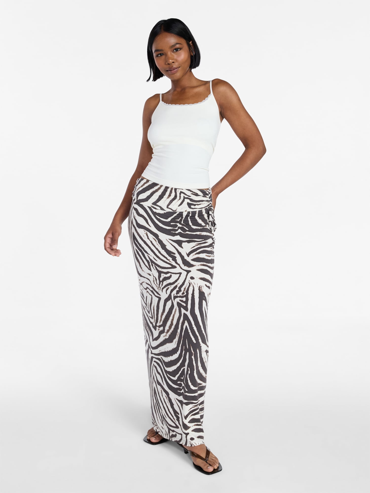 No Boundaries Knit Foldover Maxi Skirt with Side Tie, Women's & Women's Plus XXS-4X