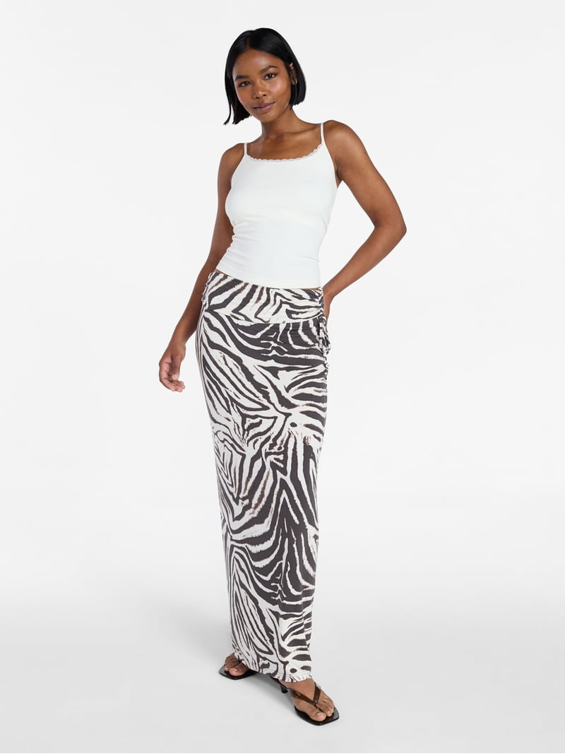 No Boundaries Knit Foldover Maxi Skirt with Side Tie, Women's