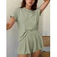 thumbnail image 6 of Ekouaer Womens Pajamas 2 Piece Ribbed Knit Pjs Short Sleeve Sleepwear Set Summer Soft Pajamas Set Casual Lounge Sets Light Green L, 6 of 7