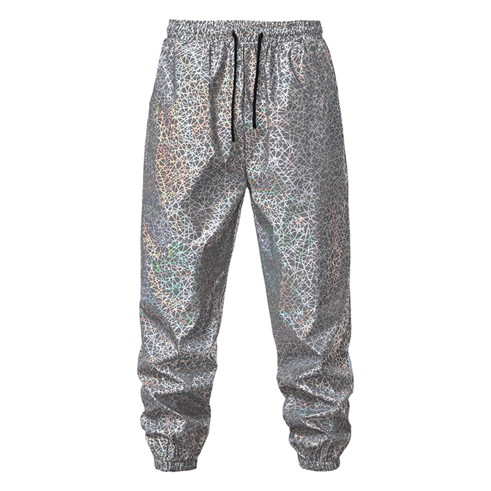 LZLRUN Reflective Pants Men Brand Hip Hop Dance Fluorescent Trousers Casual Harajuku Night Sporting Jogger Pants Gray