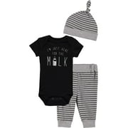 Bon Bebe Boys 0-9 Months Bodysuit Pant Set with Matching Hat Black 6-9 Months
