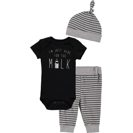Bon Bebe Boys 0-9 Months Bodysuit Pant Set with Matching Hat Black 6-9 Months