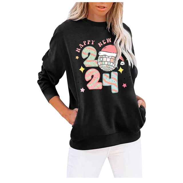 Amzcrzy Chandails pour Femmes Chandail de Noël Mode Chandail Décontracté à Manches Longues Col Rond Chandail pour Dames avec Poche Blouse Chandails pour Femmes Chandails et Chandails à Capuchon pour Femmes