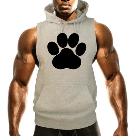 Fleece Print Vest - Men's Paw Print kitten Dog V304 Gray Fleece Vest Hoodie 3X-Large Gray