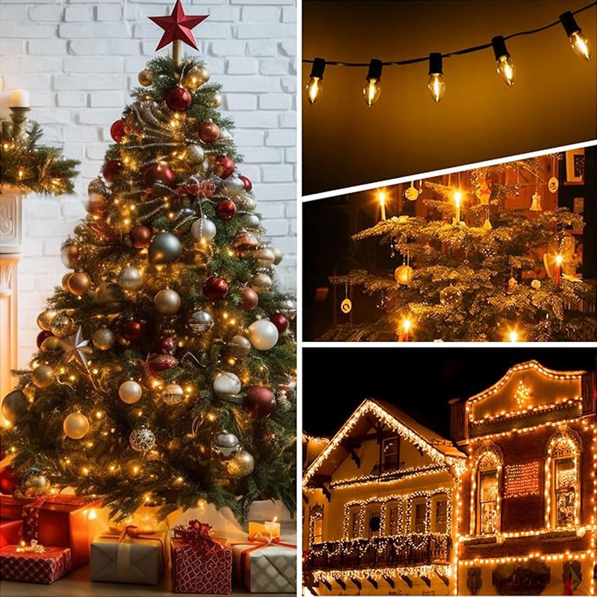 Gold C7 LED Light Bulbs, 0.5W E12 Base, 2700K Warm White, Energy Efficient Dimmable Candle Bulbs, for Chandeliers & Indoor Decorative Lighting, 25Pack