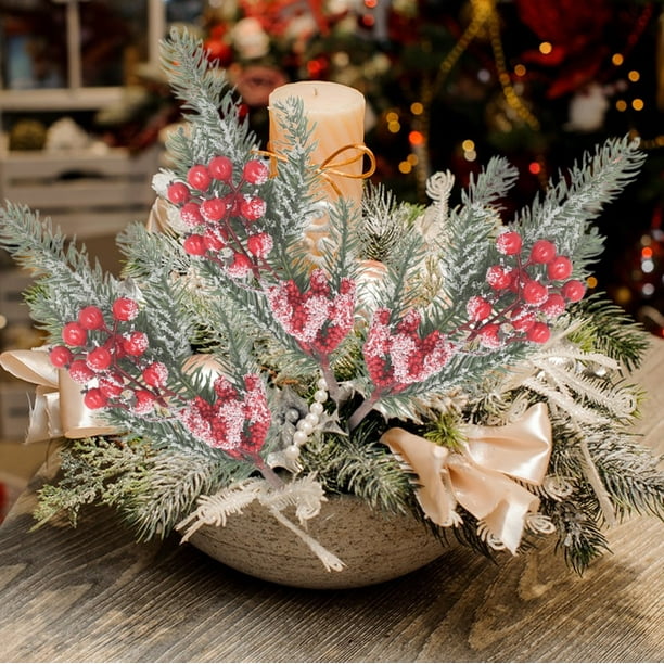 Esquejes de agujas blancas navideñas | Ramas de plástico esmerilado de 25 cm para decoración navideña | Tallos flexibles para árboles de Navidad, coronas y centros de mesa DIY
