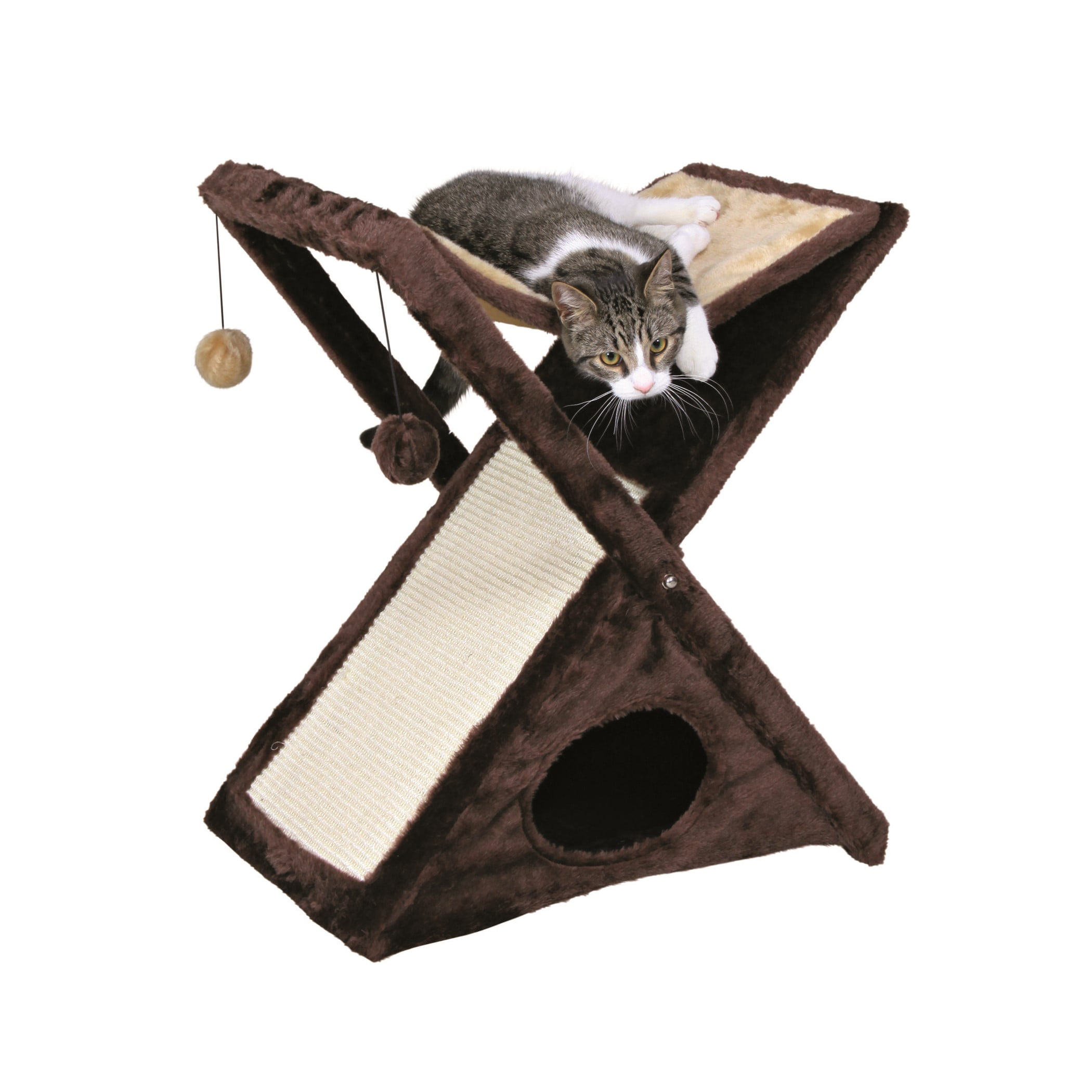 FEANDREA Cat Tree with Sisal-Covered Scratching Posts and 2 Plush Condos Cat Furniture for Kittens Beige UPCT61M