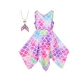 thumbnail image 1 of Girls Dress Rainbow Colorful Fish Scale Mermaid Hanky Hem Tail Princess 8 Years, 1 of 6