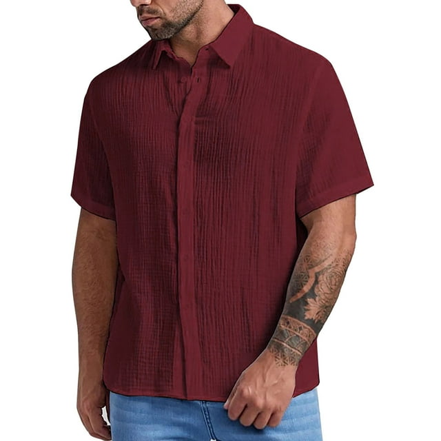 Camisa de manga corta con cuello cubano para hombre - Camisa informal con botones para bodas en la playa - Ropa de verano