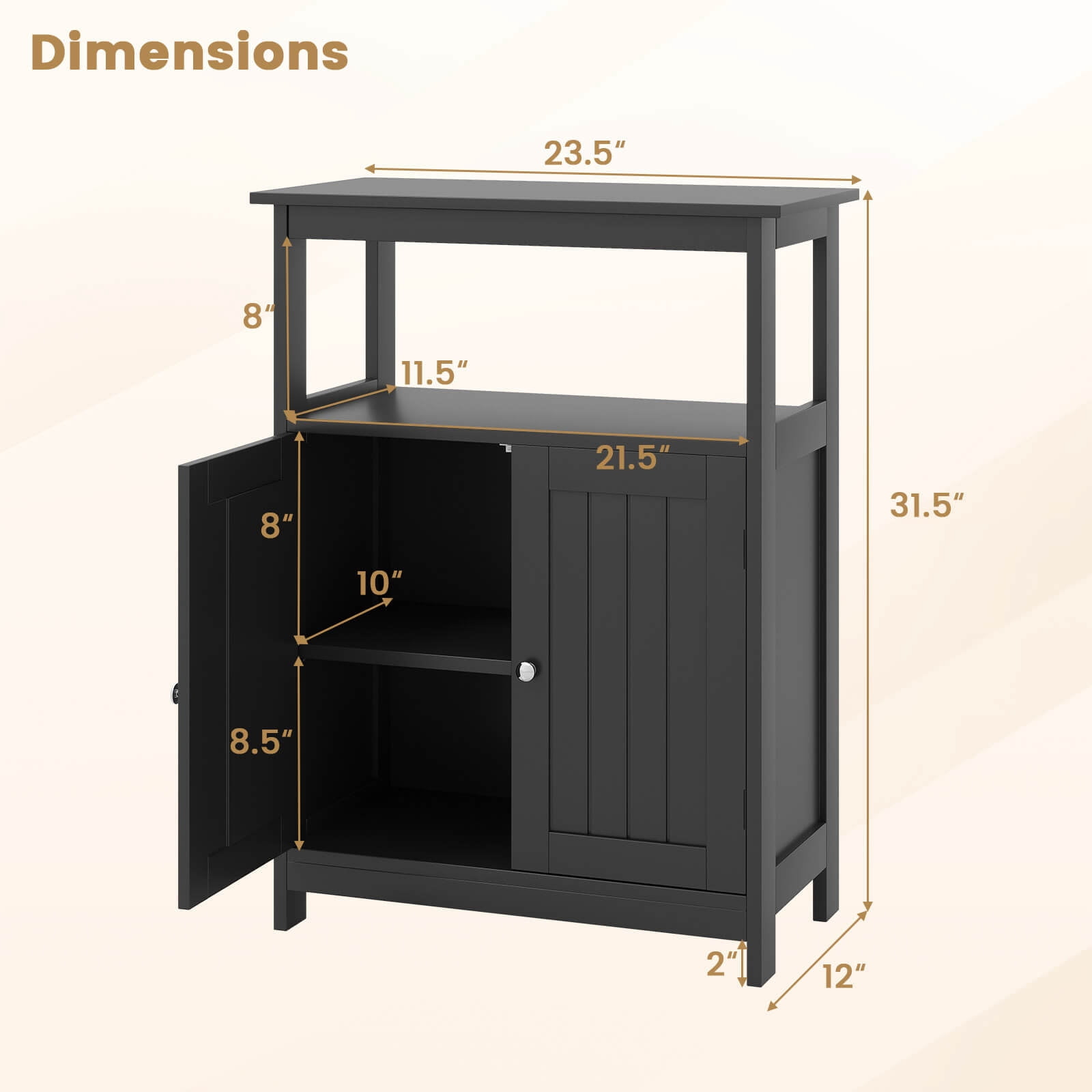 Costway Bathroom Floor Cabinet Freestanding Storage Organizer with 2 Doors Open Compartment Black
