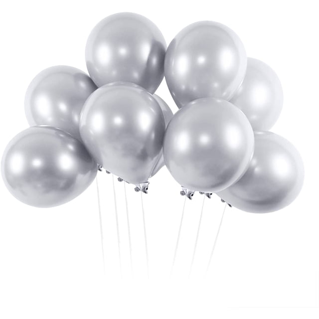 RV Globo de plata de 50 piezas, globos de cumpleaños, globos de metal, 12 pulgadas (30 cm), globos de látex, látex natural, decoración de cumpleaños, globo de helio brillar Electrónica