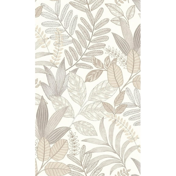 White Minimalist Leaves Tropical Wallpaper, Double Roll, 57 sqft