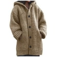 thumbnail image 2 of Women's Cardigan Sweaters Hooded Button Down Front Jackets Winter Coat with Pockets Khaki 5XL, 2 of 5