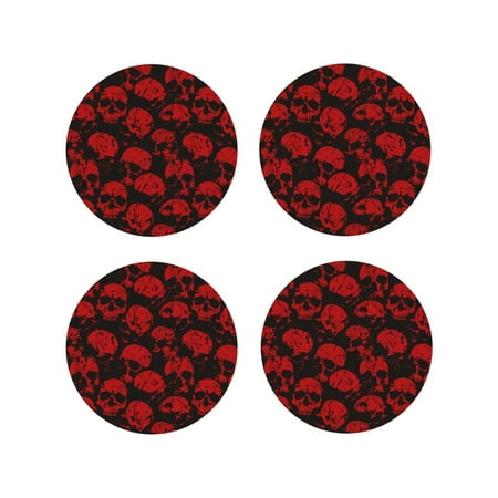 

Fuzoiu Red Skulls Print Leather Coasters Set Drink Coasters Set of 4 for Tabletop Protection Durable PVC Coasters Home Décor and Housewarming Gift-Round Shape
