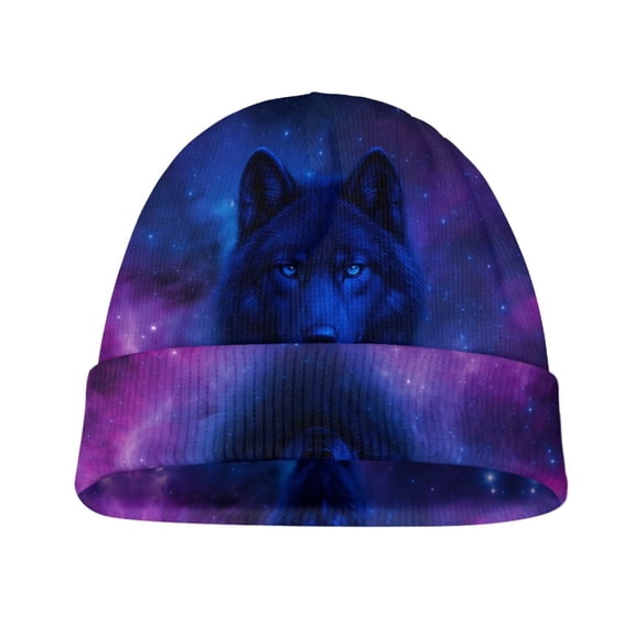 Psesaysky Kids Beanies Purple Wolf Galaxy Print Toddler Winter Hats Comfortable Soft Windproof Hats for Boys Girls