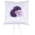 thumbnail image 1 of 20 * 20cm Cojín de almohada con anillo de bodas adornado Flor de perla Almohada con portador de anillo decorado (Taro y flor morada), 1 of 5