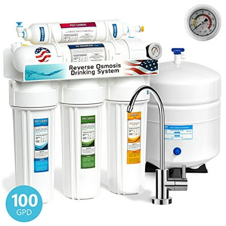 Undersink Reverse Osmosis - Express Water 5 Stage Under Sink Reverse Osmosis Filtration System 100 GPD RO Membrane Filter Modern Faucet Pressure Gauge Ultra Safe Residential Home Drinking Water Purification One Year Warranty