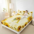thumbnail image 4 of jejeloiu Letter A Monogrammed Twin Sheet Sets,Rustic Flower Print Twin Fitted Sheet,Retro Yellow Sunflower Flat Sheet For Child,Microfiber Room Decorative,3 Pieces, 4 of 7