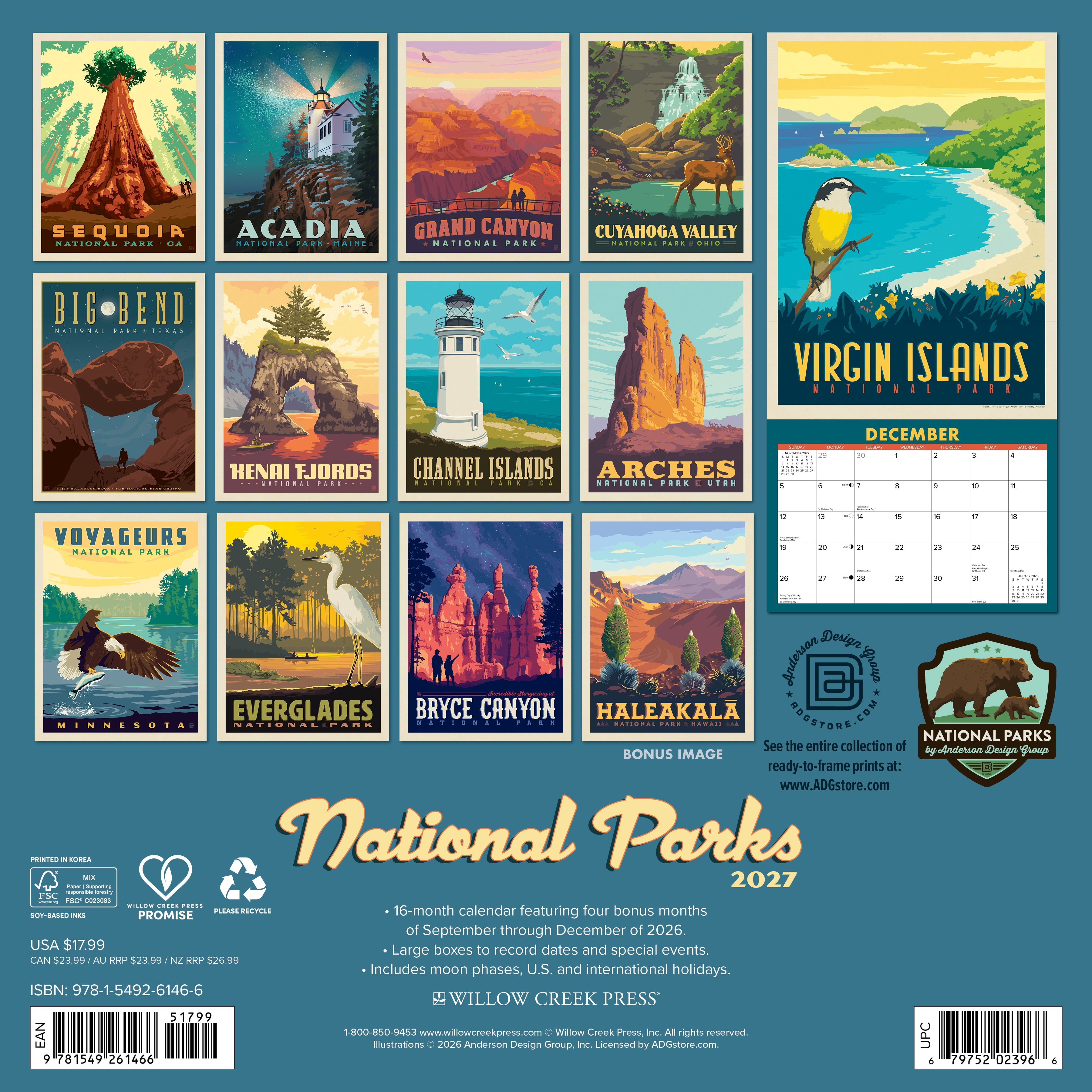 Willow Creek Press, National Parks (ADG) 2027 Wall Calendar