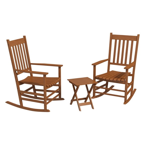 Teak Rocking Chair Set - 2 Rocking Chairs with Side Table - Outdoor Patio Furniture - Poplar Wood - Weather Resistant