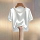 thumbnail image 2 of TaTaai Women's Office Casual Top Short Sleeve Round Neck Pearl Accent Solid Color Summer Blouse Professional Loose Fit Shirt Gift, 2 of 5