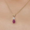 thumbnail image 3 of Gem Stone King 14K Yellow Gold Red Created Ruby and White Topaz Pendant Necklace for Women | 1.08 Cttw | Gemstone July Birthstone | Pear Shape 7X5MM | With 18 inch Chain, 3 of 6
