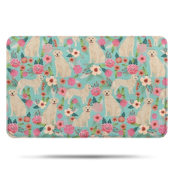 Golden Retriever Dog and Flowers Bathroom Rugs Mat,Non Slip Microfiber Bathroom Rug,Rubber Backing,Soft Bathroom Mats for Bathroom Floor,Tub and Shower,17x27in(43x68cm)