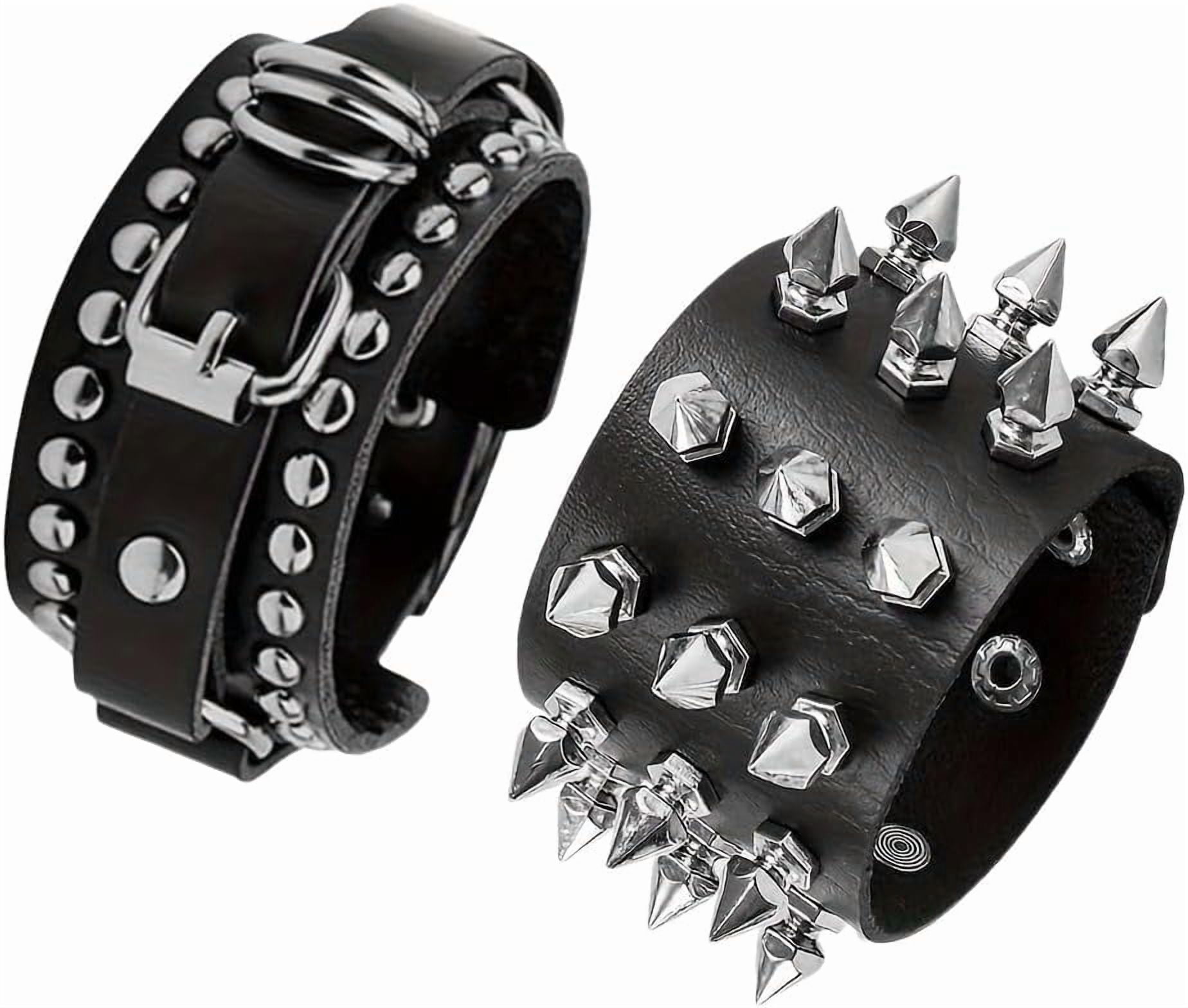DIEZI Black PU Leather Cuff Wristband Bracelet Goth Gothic Punk