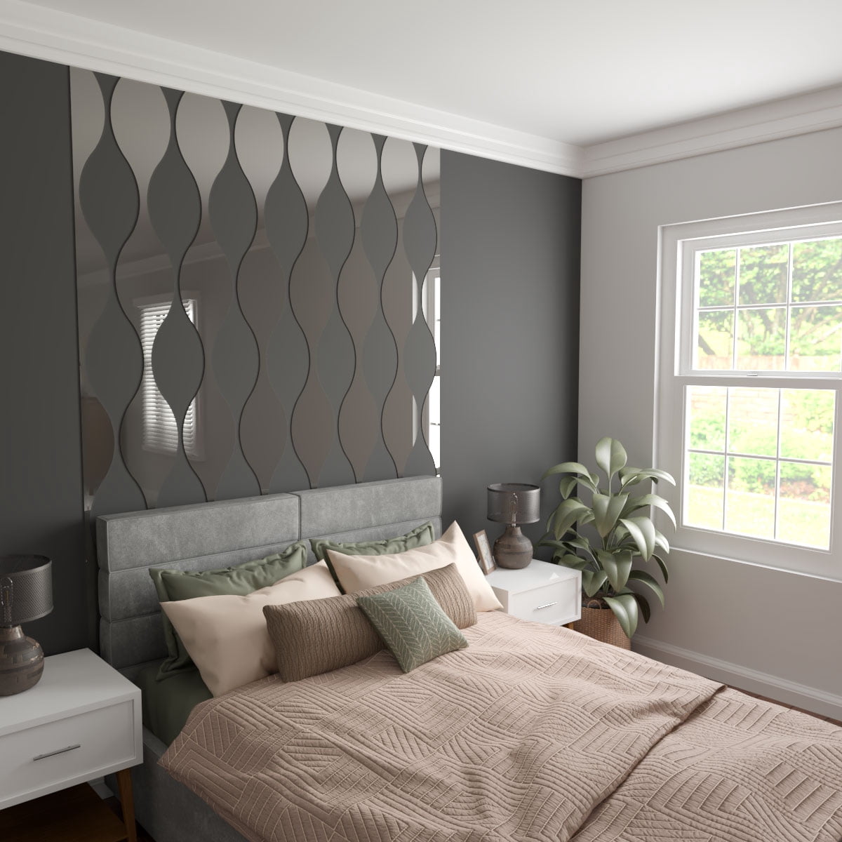 Ekena Millwork 47"H x 1/8"T Ozark Adjustable Acrylic Decorative Slat Wall Panel Kit, Silver Mirror (contains 8 Slats + 1 Straight Edge Starter Slat)