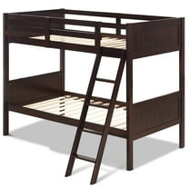 Topbuy Twin Over Twin Bunk Beds Convertible 2 Individual Twin Beds Solid Hardwood White/ Espresso