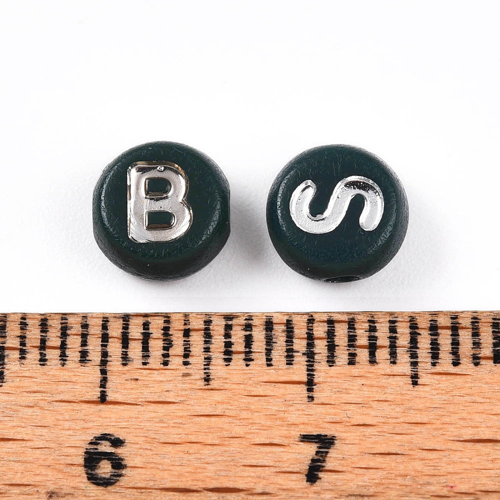 Opaque Acrylic Beads Flat Round with Letter Dark Slate Gray 7x4mm Hole: 1.6mm about 3846pcs/500g