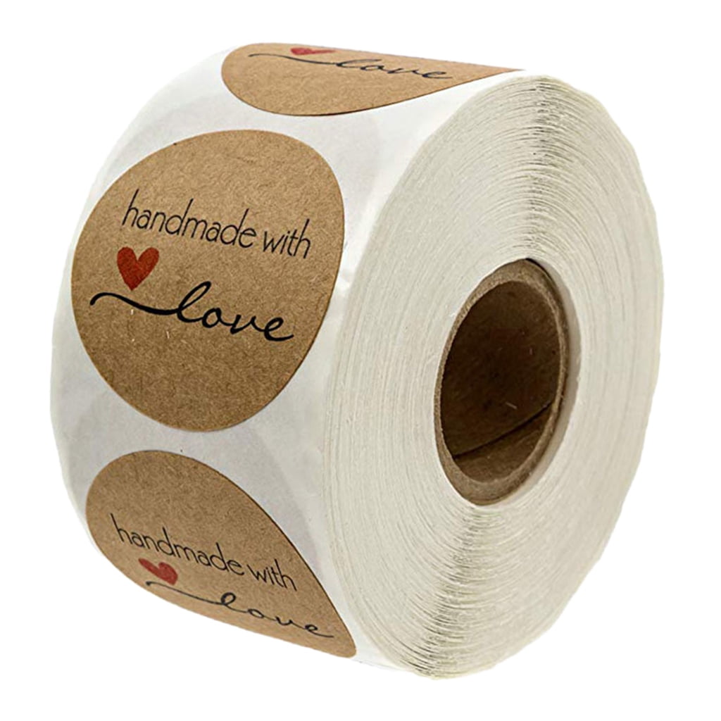 500pcs Handmade With Love Kraft Paper Stickers Round Adhesive Labels Bak ilUS