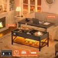 thumbnail image 3 of Homieasy Coffee Table Lift Top with LED Light and Power Outlet, Multi-Function Coffee Table Converts to Dining Table, Center Table with Shelves for Living Room Reception Home Office, Espresso, 3 of 7