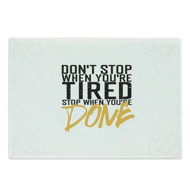 Saying Cutting Board, Vintage Drive Challenging Slogan Themed Pattern, Decorative Tempered Glass Cutting and Serving Board, Large Size, Earth Yellow Black White, by Ambesonne