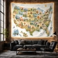thumbnail image 6 of United States Map with Regional Icons and Sunny Ocean, Cheerful Illustration for Travel Lovers, Map Wall Decor Housewarming Gift, Tapestry Wall Hanging for Classroom and Dorm, 6 of 7